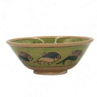 Light Green Bowl with Fish Drawings Diam. 25 cm