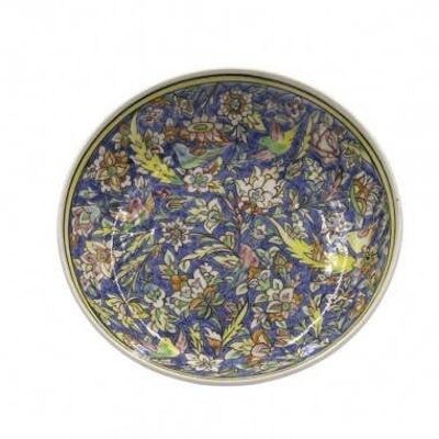 Blue Kaolin Soup Plate with Floral Designs Diam. 25 cm