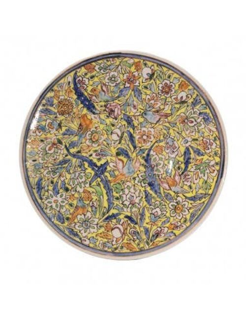 Piatto Giallo in Caolino con Disegni Floreali Diam. 27 cm