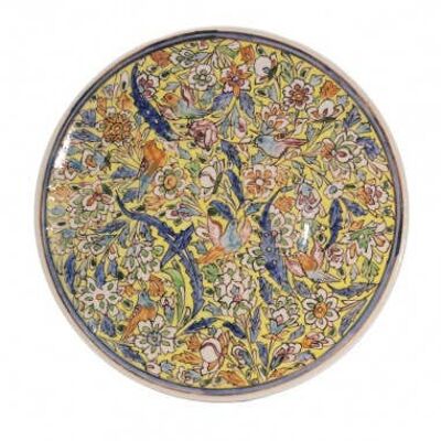 Yellow Kaolin Plate with Floral Designs Diam. 27 cm