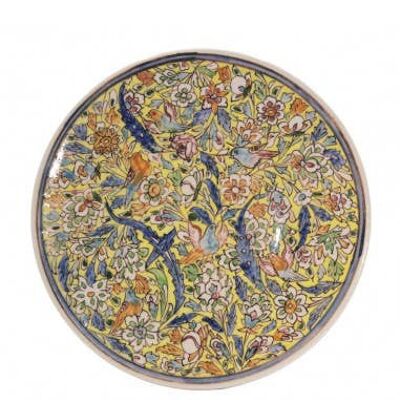 Yellow Kaolin Plate with Floral Designs Diam. 27 cm