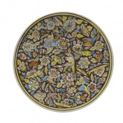 Assiette Kaolin Marron Motifs Floraux Diam 27 cm