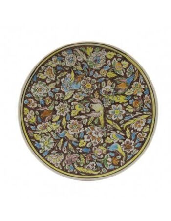 Assiette Kaolin Marron Motifs Floraux Diam 27 cm