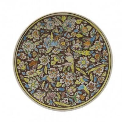 Brauner Kaolinteller mit floralen Mustern Durchmesser 27 cm