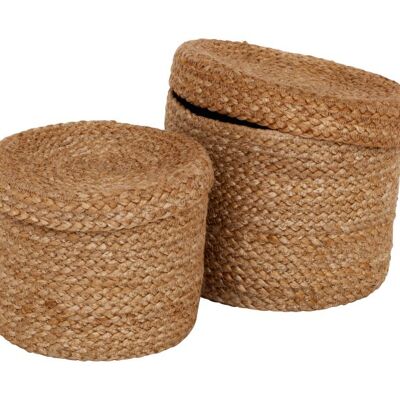 Basket Jute natural with lid s/2