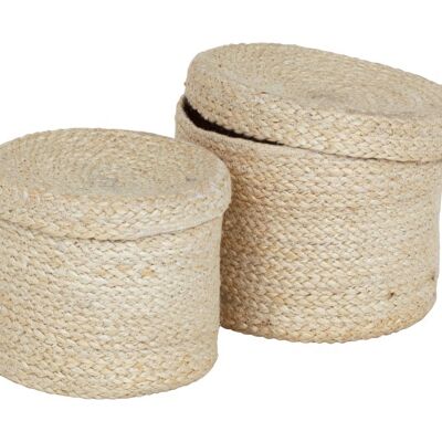 Basket Jute white with lid s/2