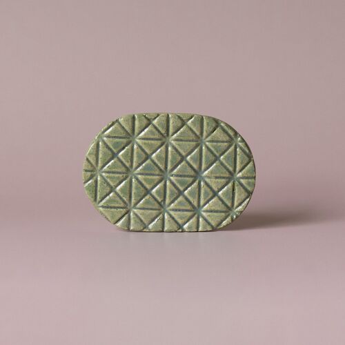 Handmade Ceramic Soap Rest - Green Squares