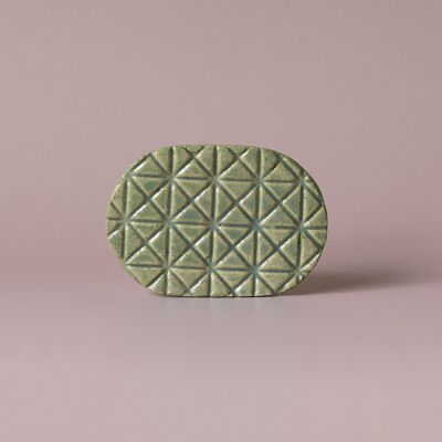 Handgemachte Seifenablage aus Keramik - Grüne Quadrate