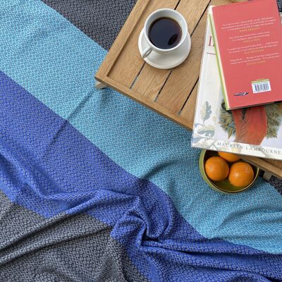 NATURAL COTTON BLANKET - BLUE & SKY BLUE & GREY