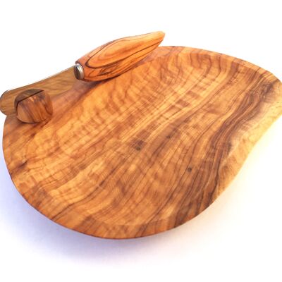 Olive wood butter plate with butter knife