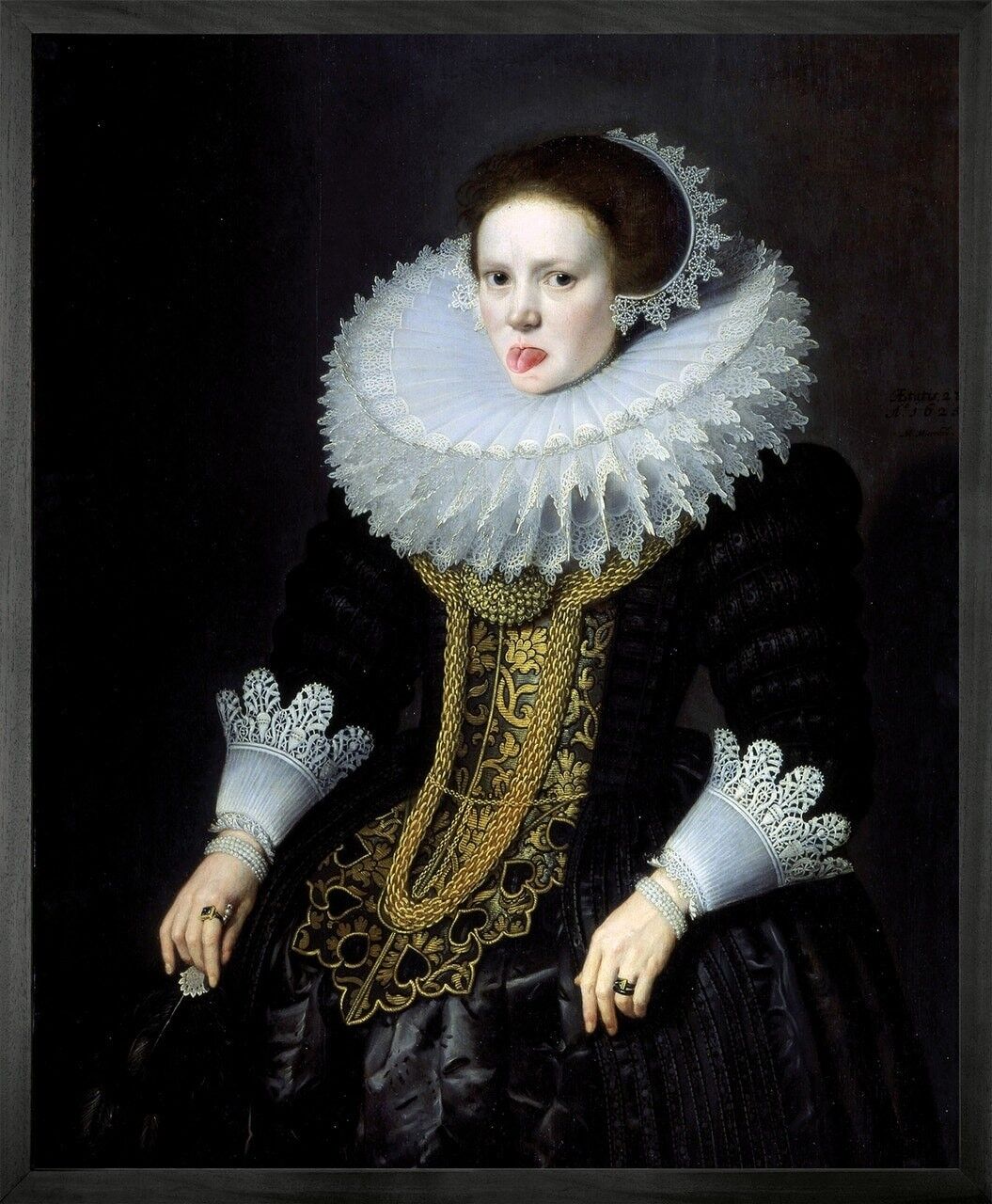 Lady with Tongue out 1 Framed Printed canvas -Medium