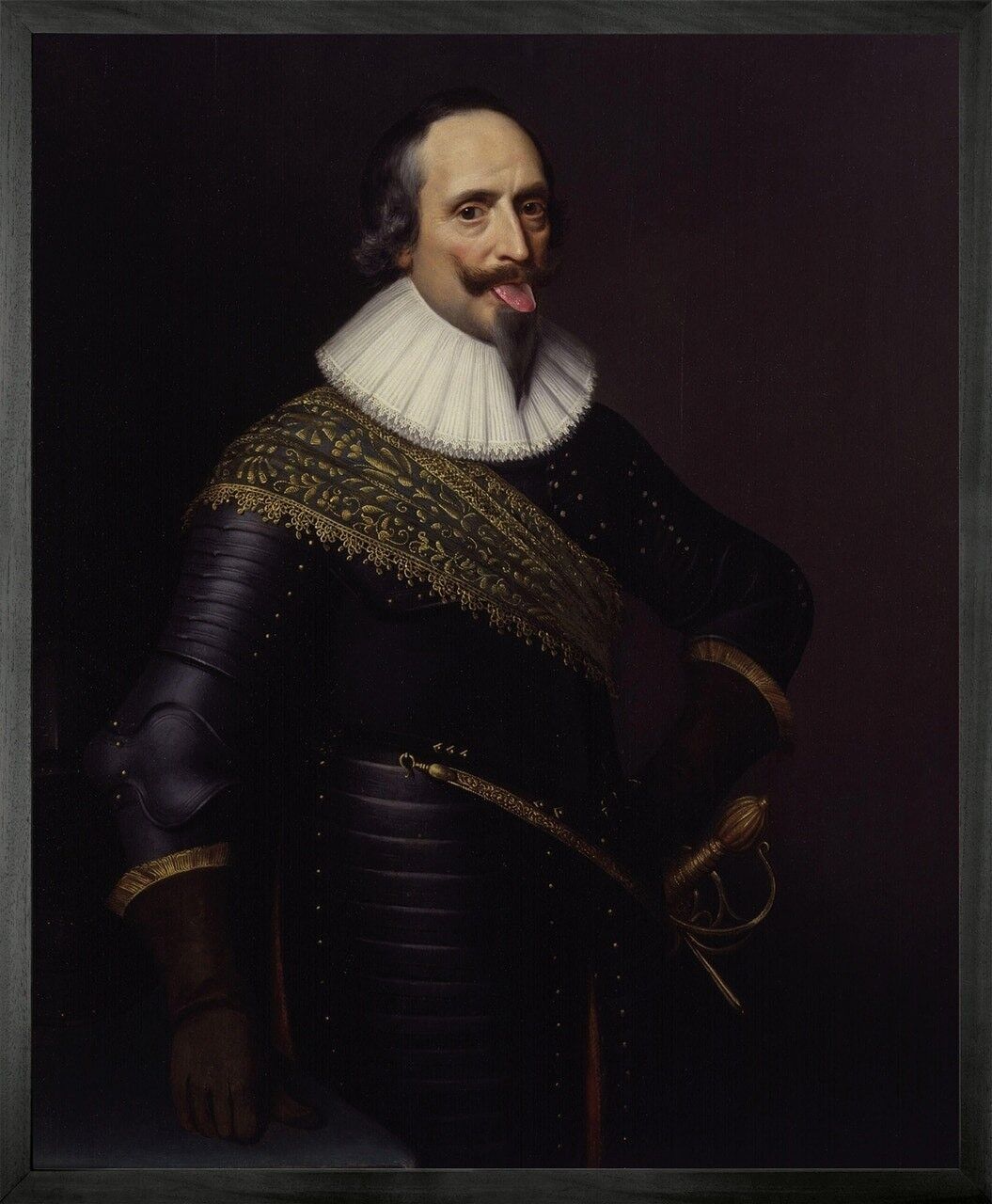 Man with Tongue out 1 Framed Printed canvas -Large