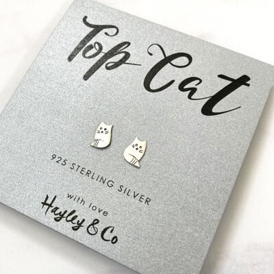 Boucles d'oreilles petit chat en argent sterling