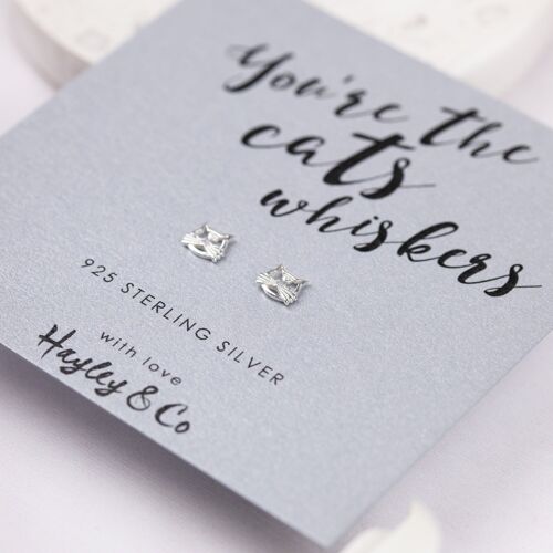 You're the cats whiskers' Sterling Silver Cat Earrings