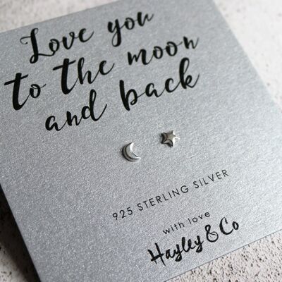Moon and Star Sterling Silver Earrings
