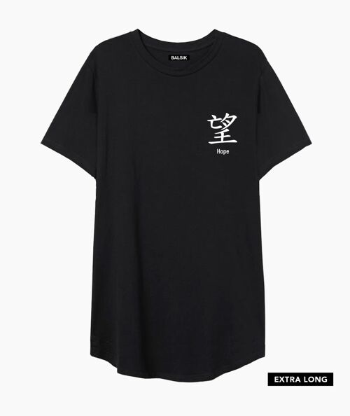 Hope in japan black extra long t-shirt