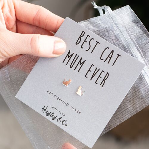 Best Cat Mum Silver Silhouette Earrings