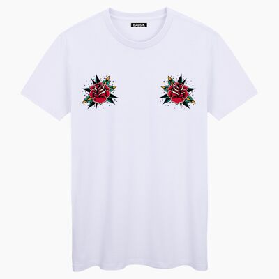 Flowers tattoo white unisex t-shirt