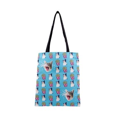 Oh Mon Pop! Angry Cat-Shopping Bag Sac à provisions, Turquoise