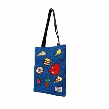 Oh Mon Pop ! Patches-Shopping Bag Shopping Bag, Bleu Foncé 2