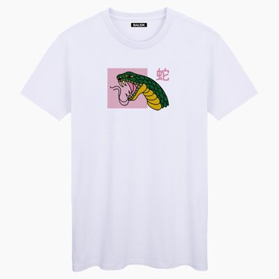 T-SHIRT UNISEXE BLANC SERPENT ROSE