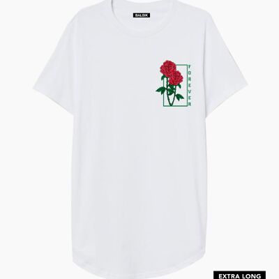 T-SHIRT EXTRA LONG BLANC FOREVER ROSES