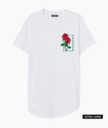 T-SHIRT EXTRA LONG BLANC FOREVER ROSES 1