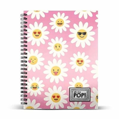 Ô mon Pop ! Happy Flower-Notebook A5 Papier millimétré, Rose