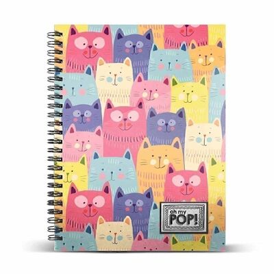 Oh My Pop! Cats-Cuaderno A5 Papel Cuadriculado, Multicolor
