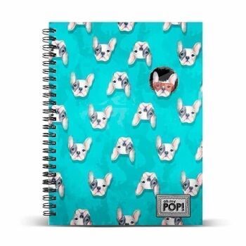 Ô mon Pop ! Doggy-Notebook A4 Papier millimétré, Bleu