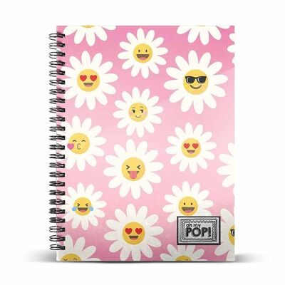 Oh Mon Pop ! Happy Flower-Notebook A4 Papier millimétré, Rose