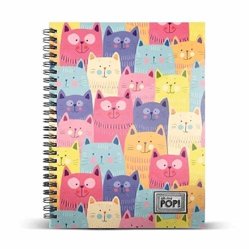 Oh My Pop! Cats-Cuaderno A4 Papel Cuadriculado, Multicolor
