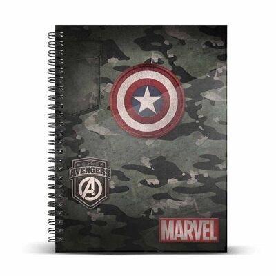 Marvel Captain America Army-Notizbuch, A4, Rasterpapier, mehrfarbig