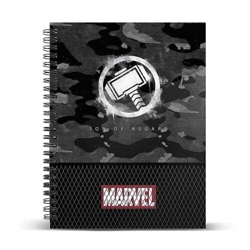 Marvel Thor Hammer-Cuaderno A4 Papel Cuadriculado, Gris