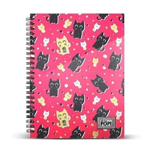 Oh My Pop! Neko-Cuaderno A4 Papel Rayado, Rojo