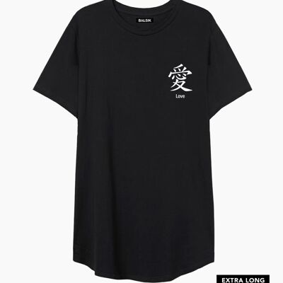 Love in japan black extra long t-shirt