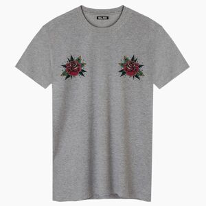 T-SHIRT UNISEXE FLEURS TATOUAGE GRIS