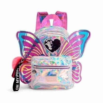 Oh My Pop! Wings-Mochila Fashion (Pequeña), Plateado