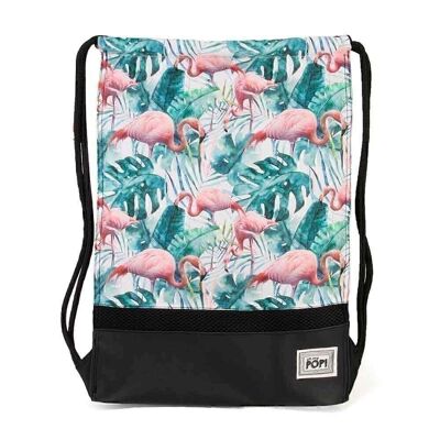 Oh Mon Pop ! Sac à cordon Flamingo Tropical-Storm, vert