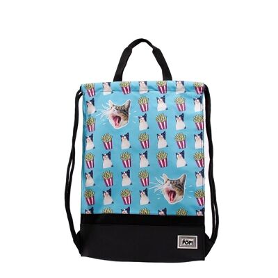 Oh My Pop! Angry Cat-Storm Drawstring Bag with Handles, Turquoise