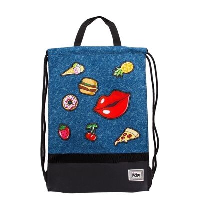 O My Pop! Patches-Storm Drawstring Bag with Handles, Dark Blue