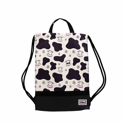 O My Pop! Cow-Storm Drawstring Bag with Handles, Beige