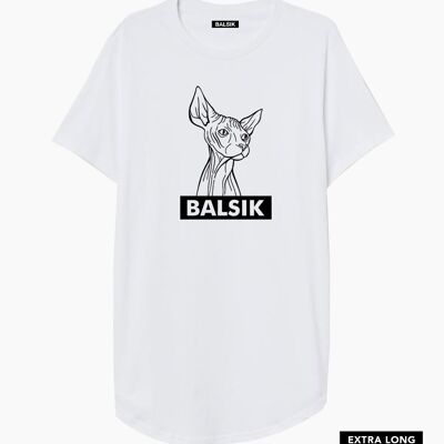 BALSIK GROSSES SCHWARZES LOGO WEISS EXTRA LANGES T-SHIRT