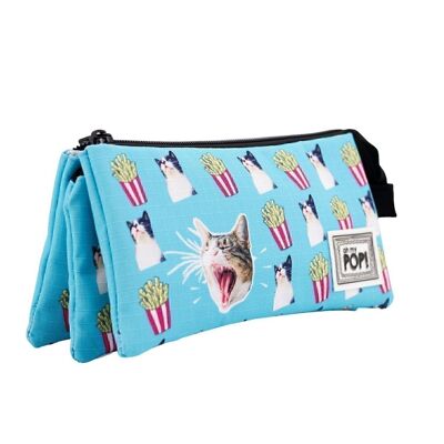 O My Pop! Angry Cat-Triple HS Pencil Case, Turquoise