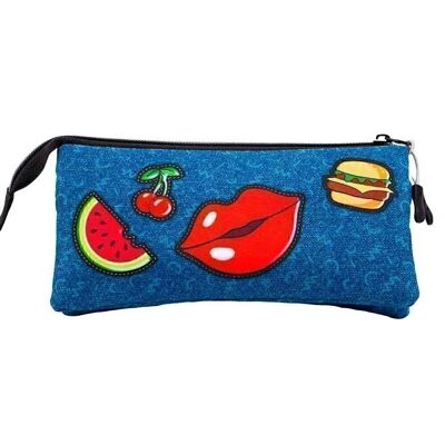 Oh Mon Pop ! Trousse à crayons Patches-Triple HS, bleu foncé