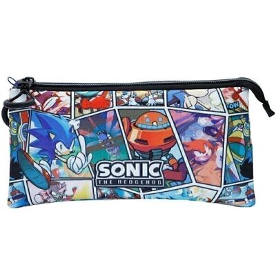 Sega-Sonic Comic-Triple HS Pencil Case, Multicolor