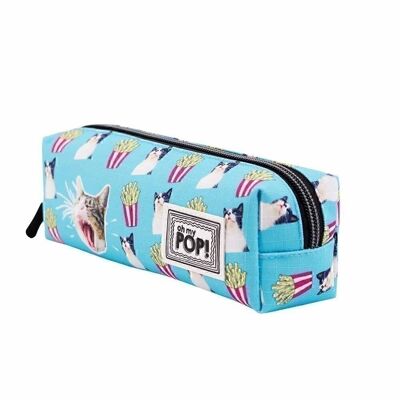 O My Pop! Angry Cat-Square Pencil Case HS, Turquoise