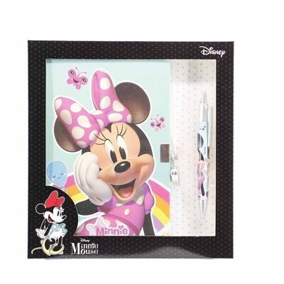 Disney Minnie Mouse Rainbow-Daily Coffret cadeau avec clé et stylo, multicolore