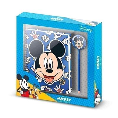 Disney Mickey Mouse Grins-coffret cadeau avec carnet de notes et crayon, bleu