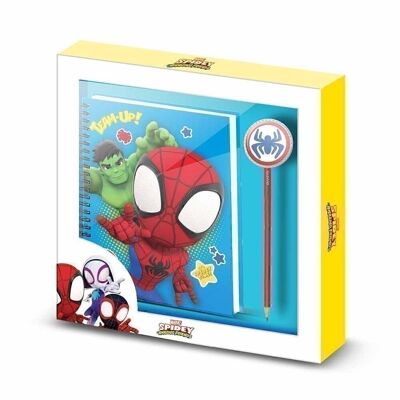 Marvel Spiderman Team-Gift Box with Fashion Notebook and Pencil, Multicolor
